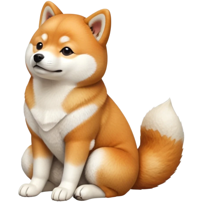 cinematic-[shiba inu]-realistic-full-body-sitting-emoji,-tail-resting-loosely-beside-its-paws,-head-tilted-dramatically, -fluffy-[orange white]-fur,-simplified-yet-realistic-focused-features,-highly-detailed,-glowing-with-an-almost-sarcastic-glow emoji