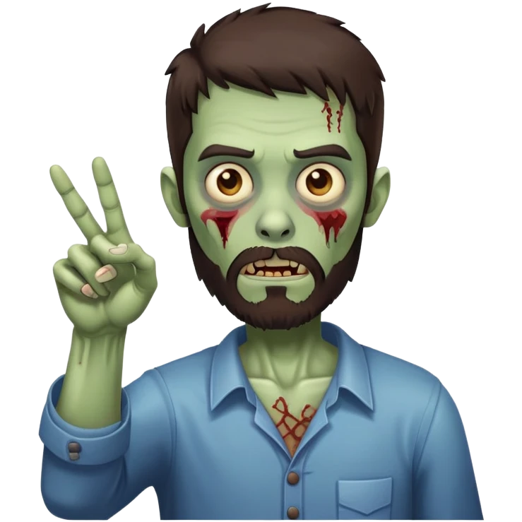 zombie pointing gesture with dark brown hair and short full beard emoji