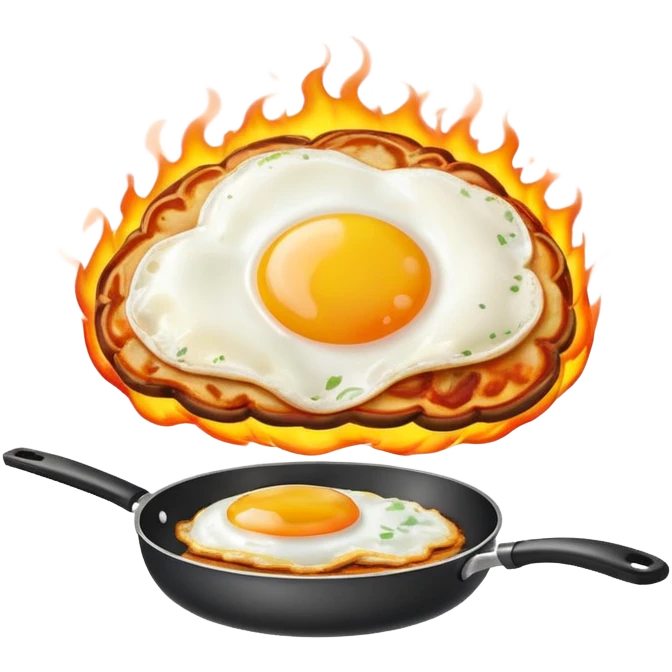 brain on fire with a pan with fried eggs on top emoji