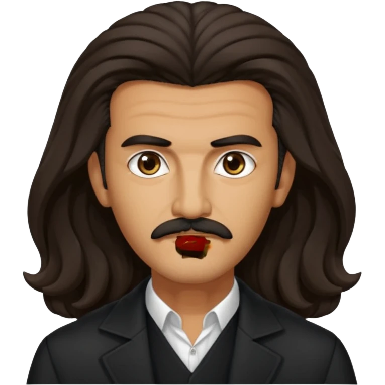 Tedros from The Idol with dark brown long hair and thin mustache, tan skin, black outfit emoji