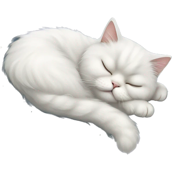 White Persian cat sleeping on crescent moon  emoji