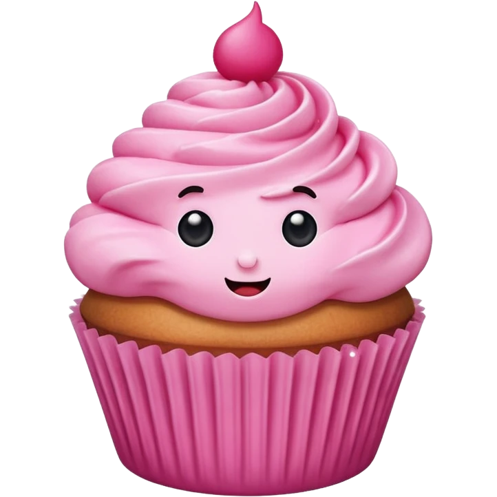 cute cupcake with pink icing and cute face emoji