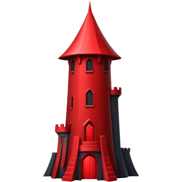 iOS sticker, dark fantasy tower, monochrome red, minimal emoji