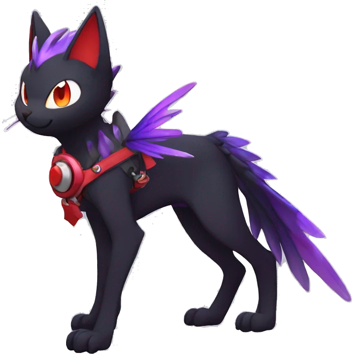 Kawaii cool edgy beautiful black red purple ethereal fantasy nargacuga-noivern-cat-Fakemon collar harness full body emoji