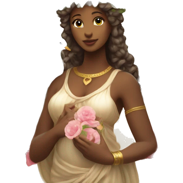 Aphrodite with a flower crown and a dove and hearts. Goddess of love from Greek mythology  emoji
