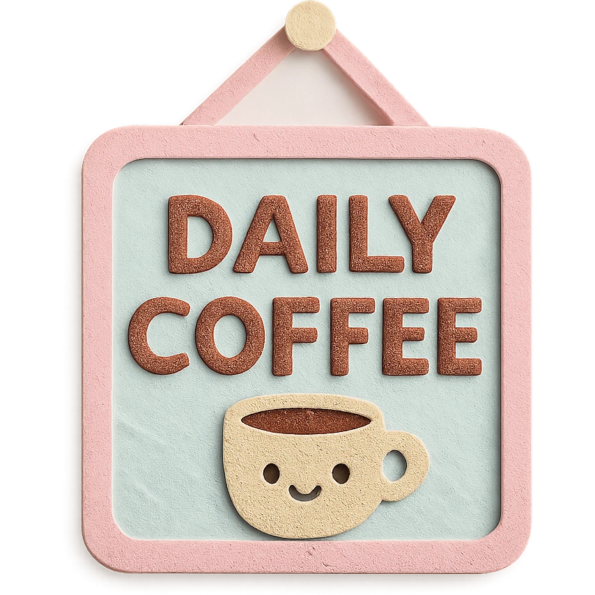 kawaii daily coffee signboard with cute soft pastel frame emoji