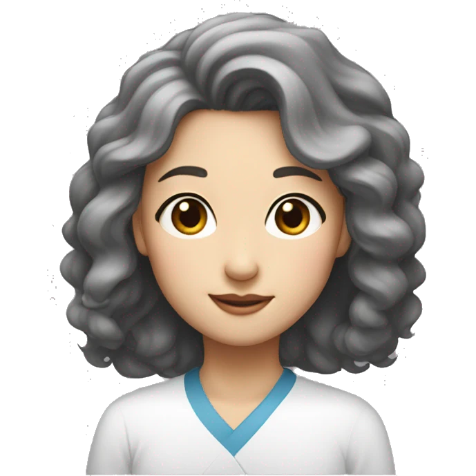 Shourt hair, woman, round eyes, round nose, smile lip, she's name is doah, korean emoji