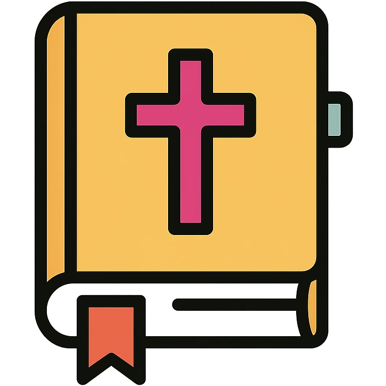 closed Bible with a pink cross on the cover, color outline icon style emoji