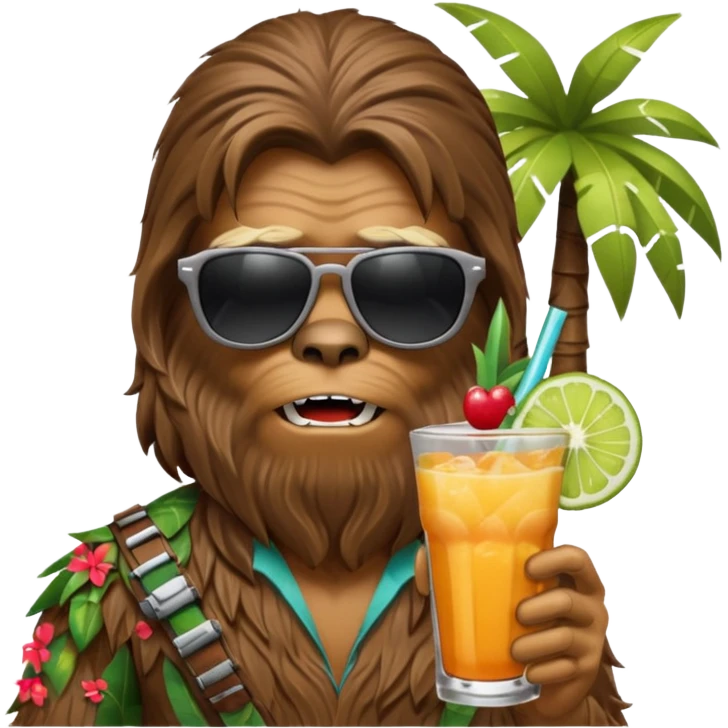 a wookiee wearing sunglasses drinking a tropical drink emoji