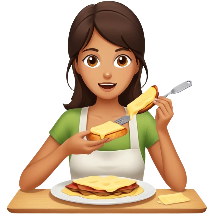 Fille brune bronzer qui mange de la raclette  emoji