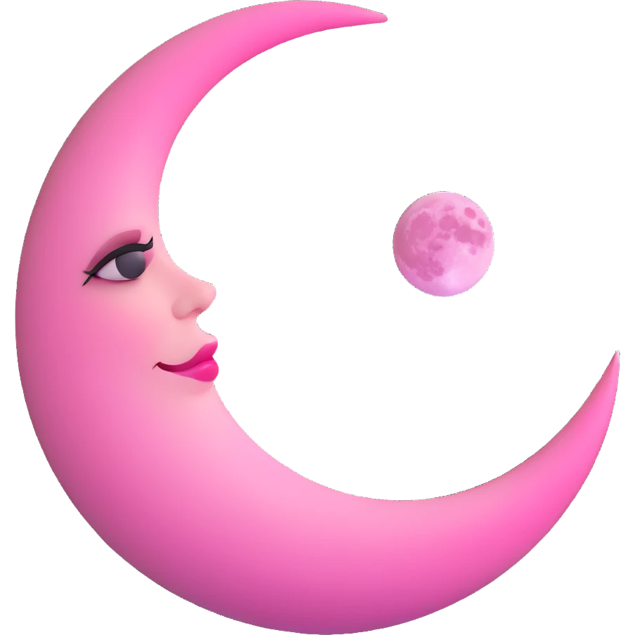 minimal 3D gothic moon with pink crescent, simple and mysterious emoji