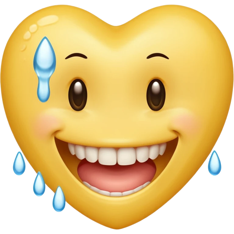 Yellow smiley face holding back tears with realistic watery eyes, and a big human tooth smile emoji