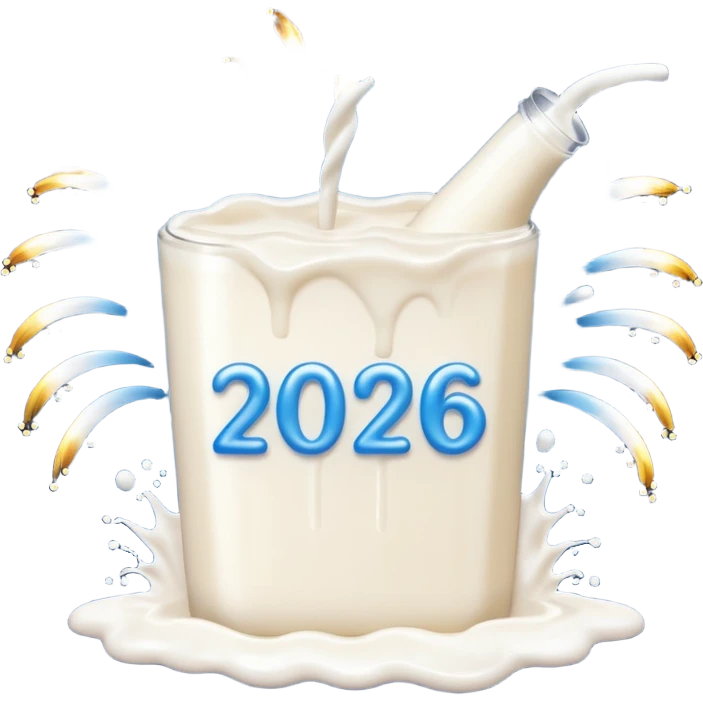 Fire works made of milk for the new year that say 2026 emoji