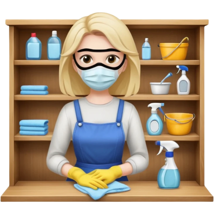 woman anxious cleaning a shelf and wearing a mask emoji