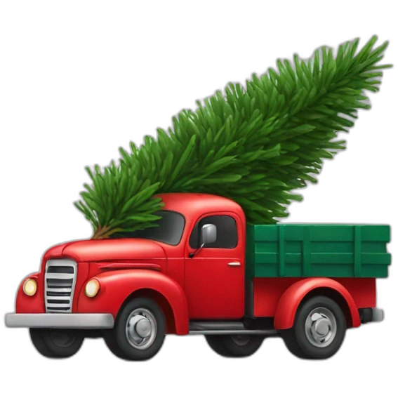 Red truck hauling a Christmas tree emoji
