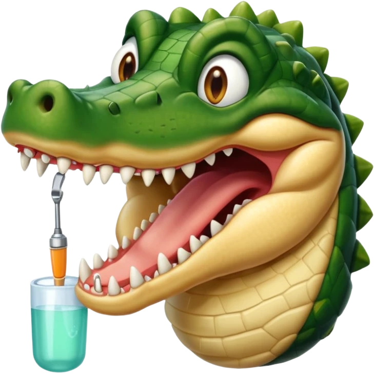 an alligator opening its mouth with a dentist emoji