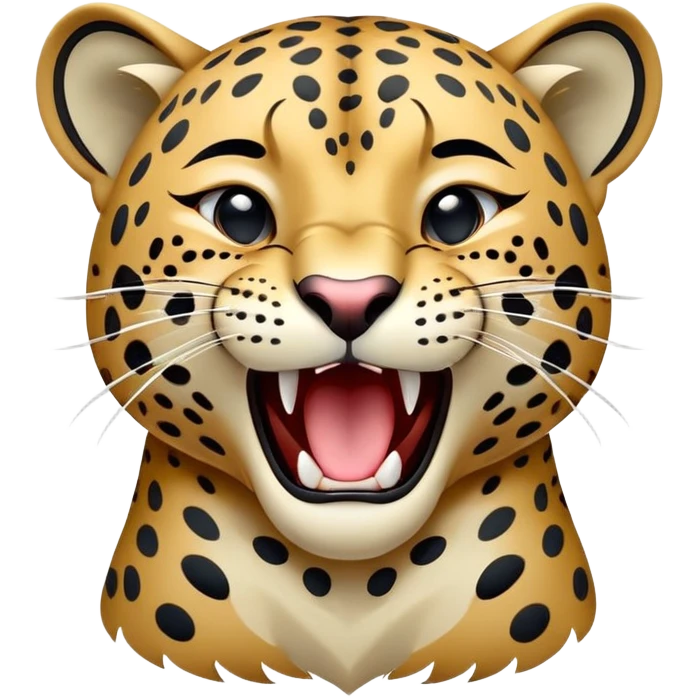 cinematic-realistic-yawning-young jaguar-portrait-emoji,-head-tilted-slightly-with-a-dramatic,-wide-open-yawn,-showcasing-a-lithe,-graceful-build-with-distinctive-rosette-patterns-and-sleepy,-half-closed-eyes,-simplified-yet-irresistibly-adorable, realistic emoji