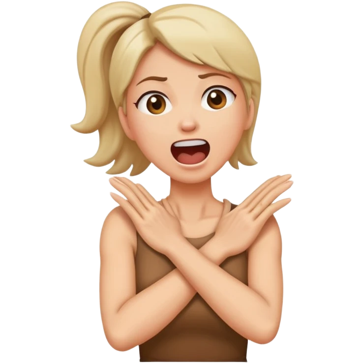 Woman with arms crossed holding neck screaming emoji