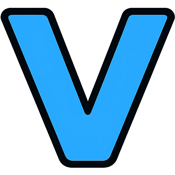 blue letter V, bold, simple, modern emoji