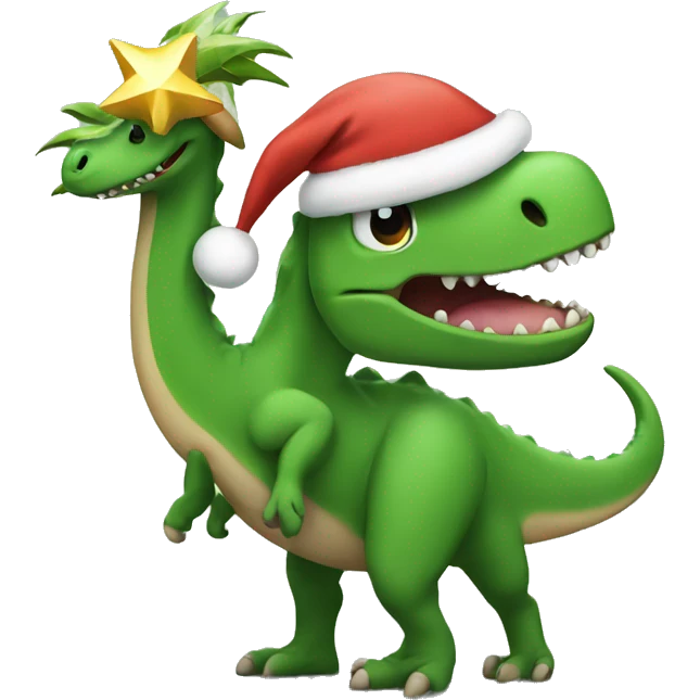 Dino with Christmas tree emoji