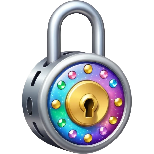 A magical lock with colorful sparkles and mystical glow around it emoji