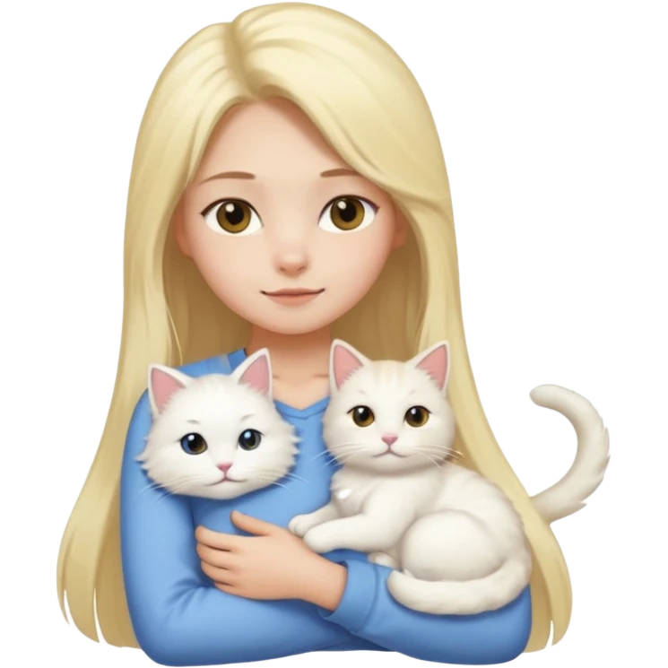 a girl with long blonde hair and a white fluffy cat lying on her left shoulder and neck, emoji style, suitable for Discord and Slack sharing emoji