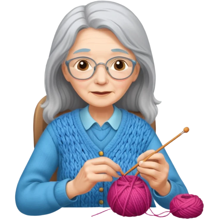 elderly women  working knitting in long hair emoji