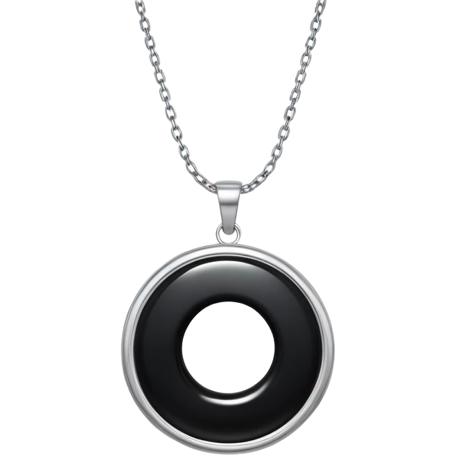 onyx pendant with mirror-like surface, suspended from a shimmering silver chain, radiating quiet magic emoji
