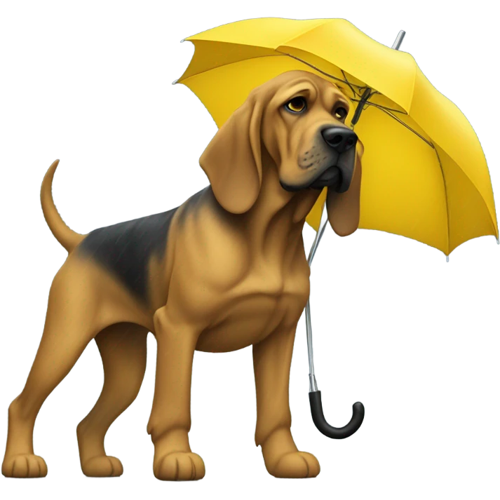 Full body blue and yellow bloodhound in the rain with an umbrella. emoji
