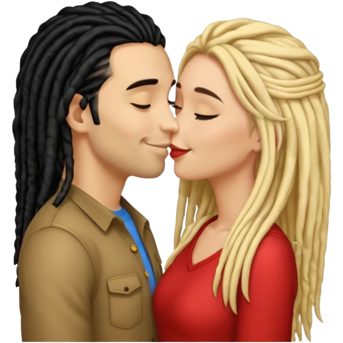 emoji bacio tra coppia donna capelli neri con dread e uomo biondo emoji