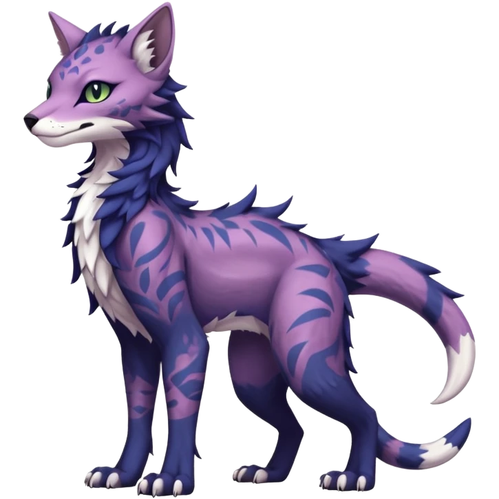 Kawaii dark pastel edgy fantasy feline-vernid-sergal-fursona animal creature with a tufted tail full body with intricate markings  emoji