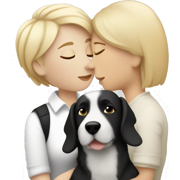 lesbian woman with short blonde hair kissing a black and white épagneul breton dog with short hair emoji