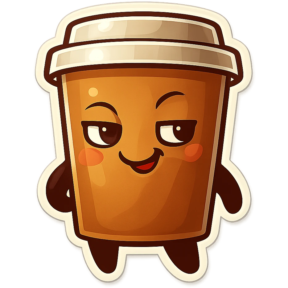 Tall coffee cup, dramatic, naughty flirty, smirking emoji