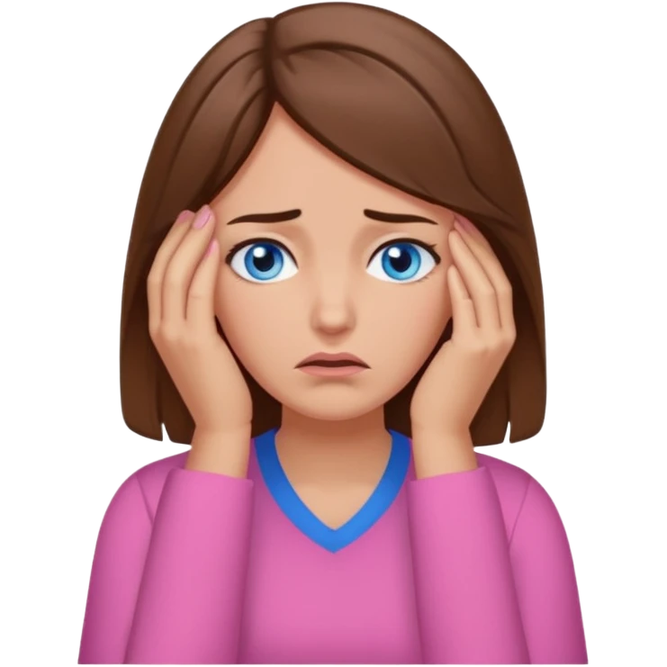 Facepalm woman upset brown hair blue eyes pink shirt  emoji