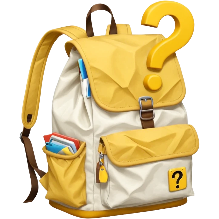 crumbled White backpack with yellow questions mark boxes stuffed in it emoji