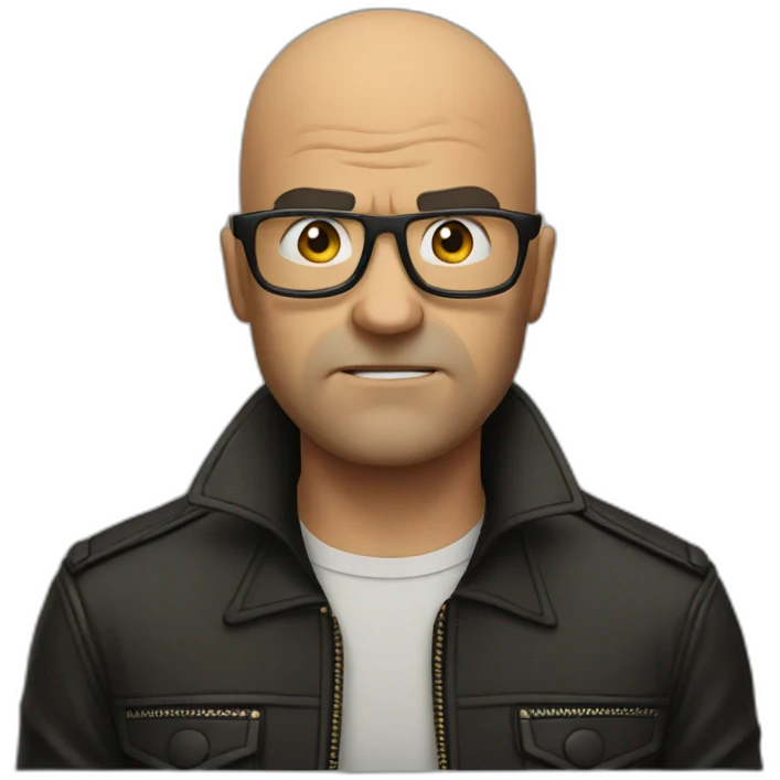 Angry bald man glasses, leather jacket emoji