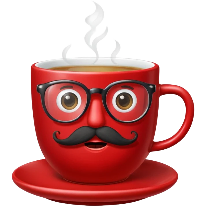 talking teacup red with glassess and mustache emoji