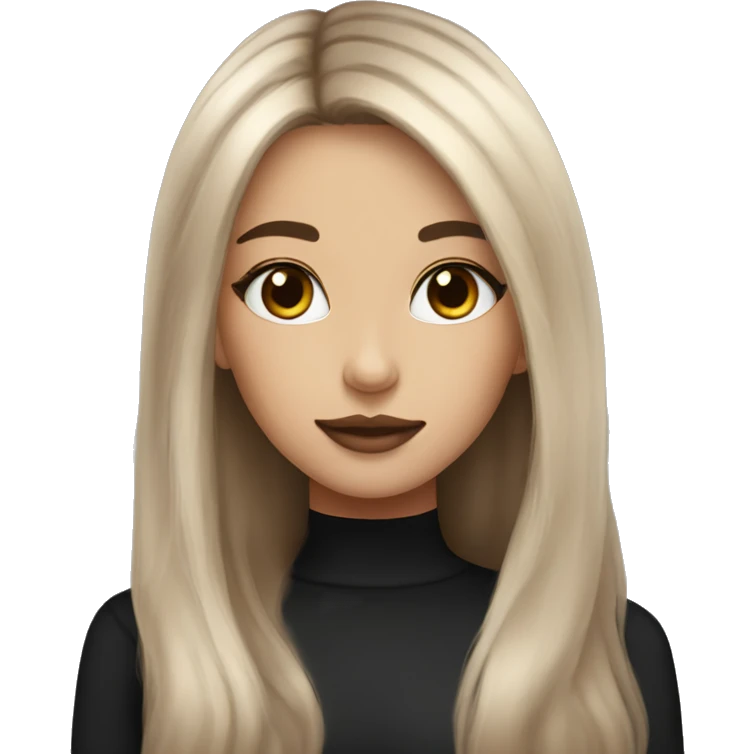 pretty girl long brown hair makeup with black kitten emoji