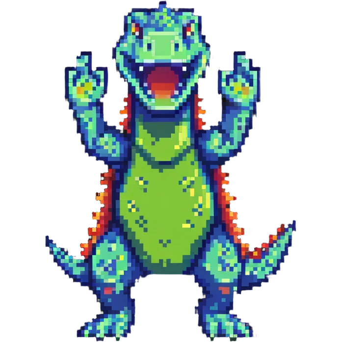 Reptar standing with arms up pixel art emoji