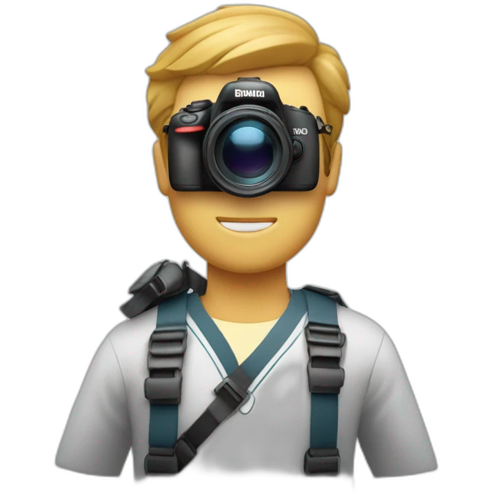 A white guy that is a profesional photographer of sailboats do it with the camera in front of his face ready to make a shot, you can not see his face because the camera is in front emoji