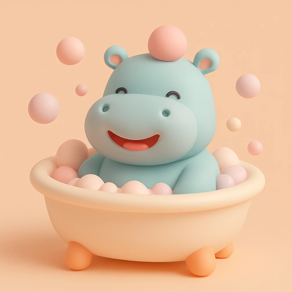 happy hippo with bubbles in bathtub emoji