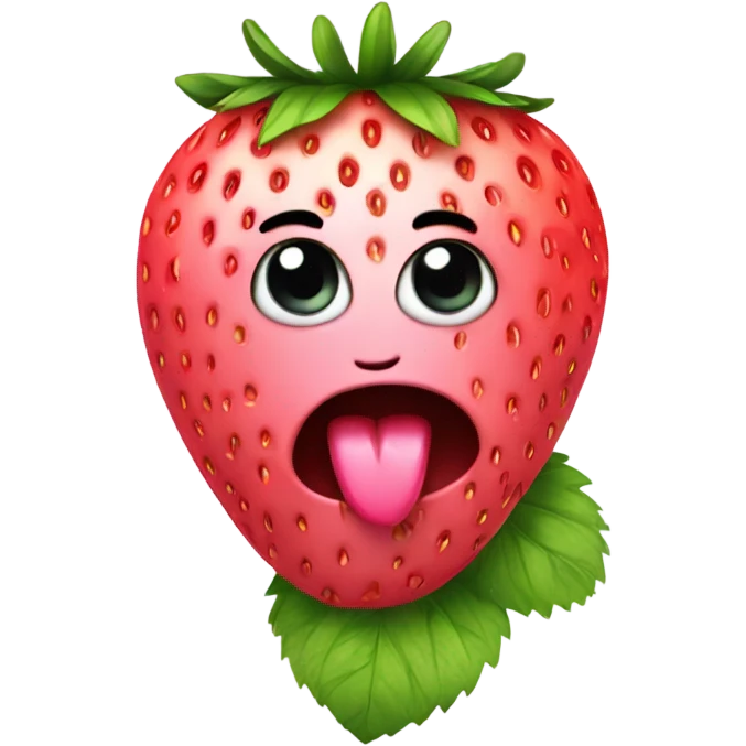 Crying cute strawberry with eyelashes with pink bow on top emoji