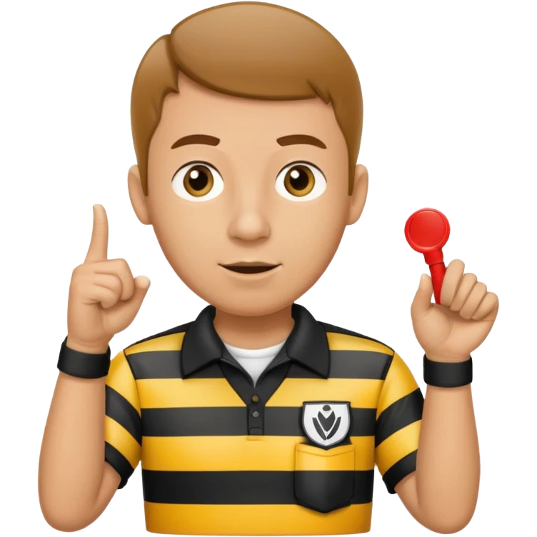 A calm referee with striped shirt, pointing clearly toward the field wearing whistle  emoji