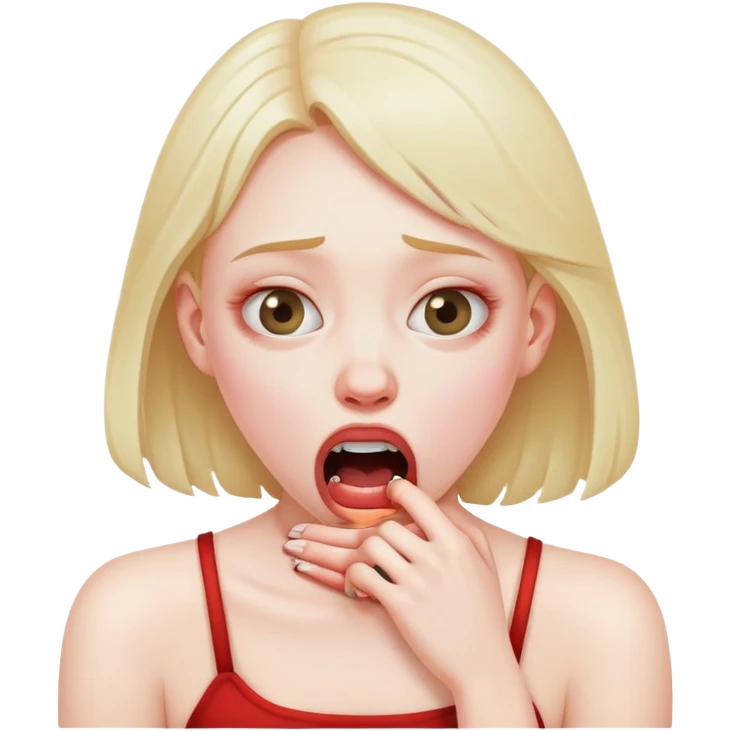 A girl choking herself in a funny way emoji