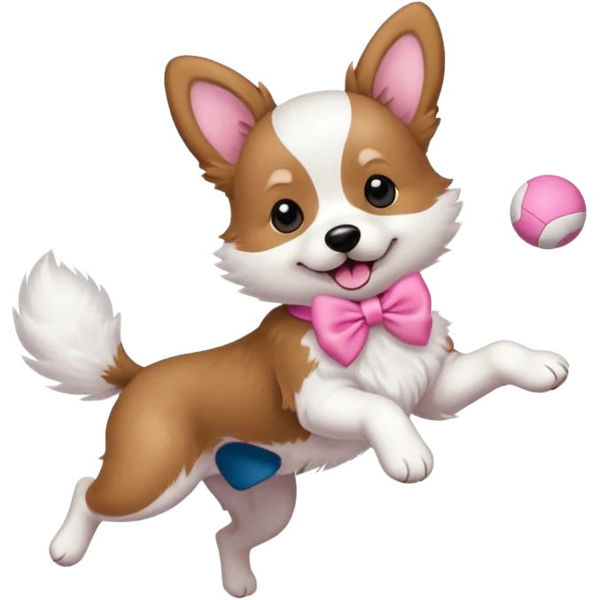 girly dog with a pink bow jumping in the air to catch a ball emoji
