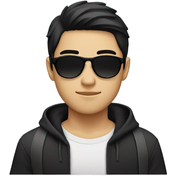 programmer, student, asian, black hair, black eyes, male, round face, black sunglasses emoji