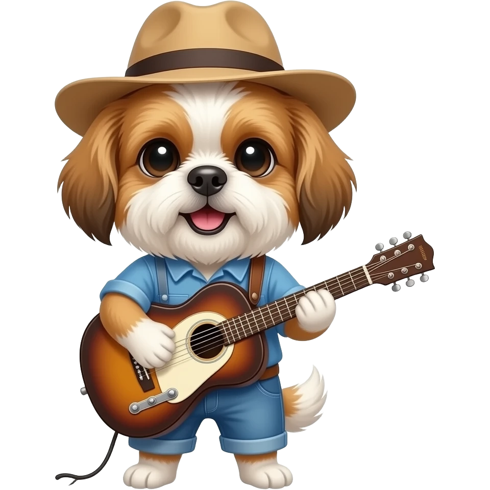 shitzu dog wear a hat and and playing guitar emoji
