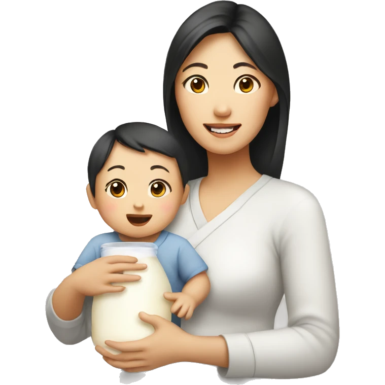 An Asian woman gives her baby milk emoji