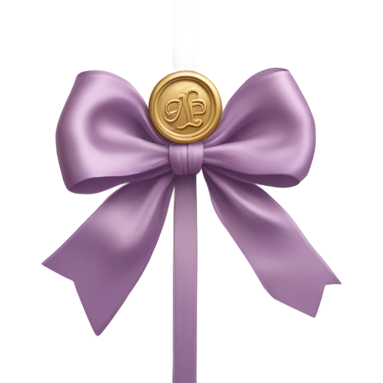 A delicate pastel pink satin bow tied around a vintage lilac letter with a gold wax seal. emoji