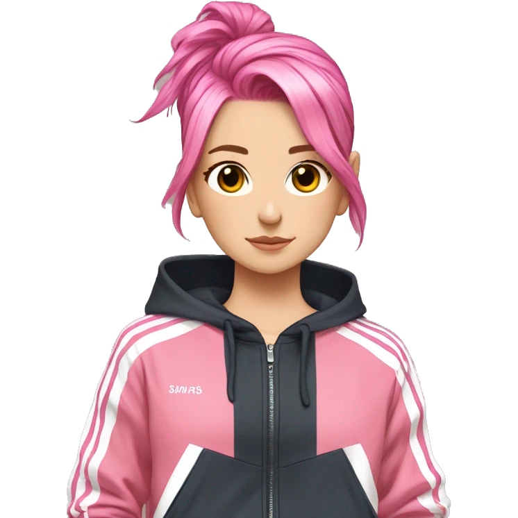 tracksuit with strips top, pink hair, anime girl  emoji